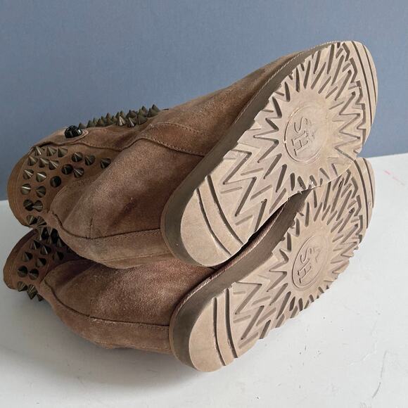 Ash‎ boots women's size 9.5 shearling leather skull studded Yahoo wedge brown - Picture 10 of 16